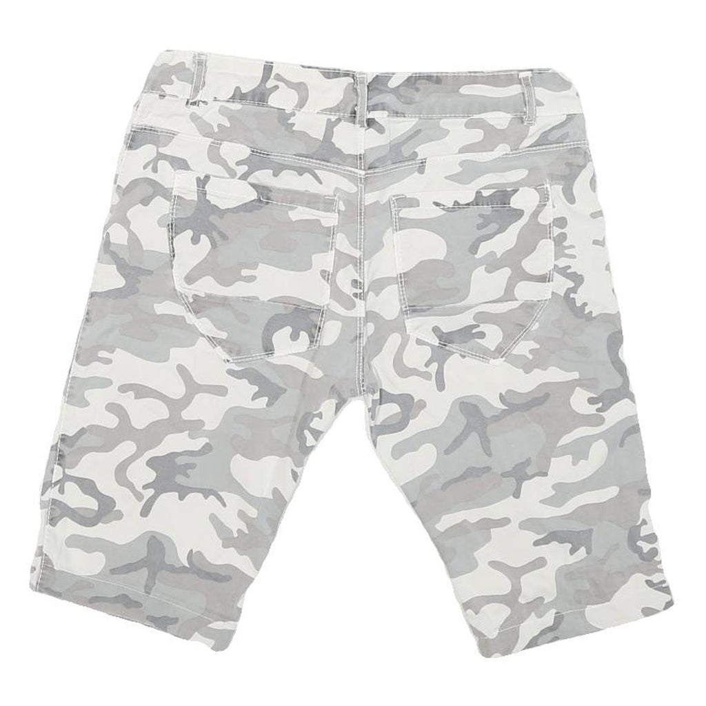 Mens Shorts Grey & White Camouflage Casual S W30 Button Fly Cotton Blend