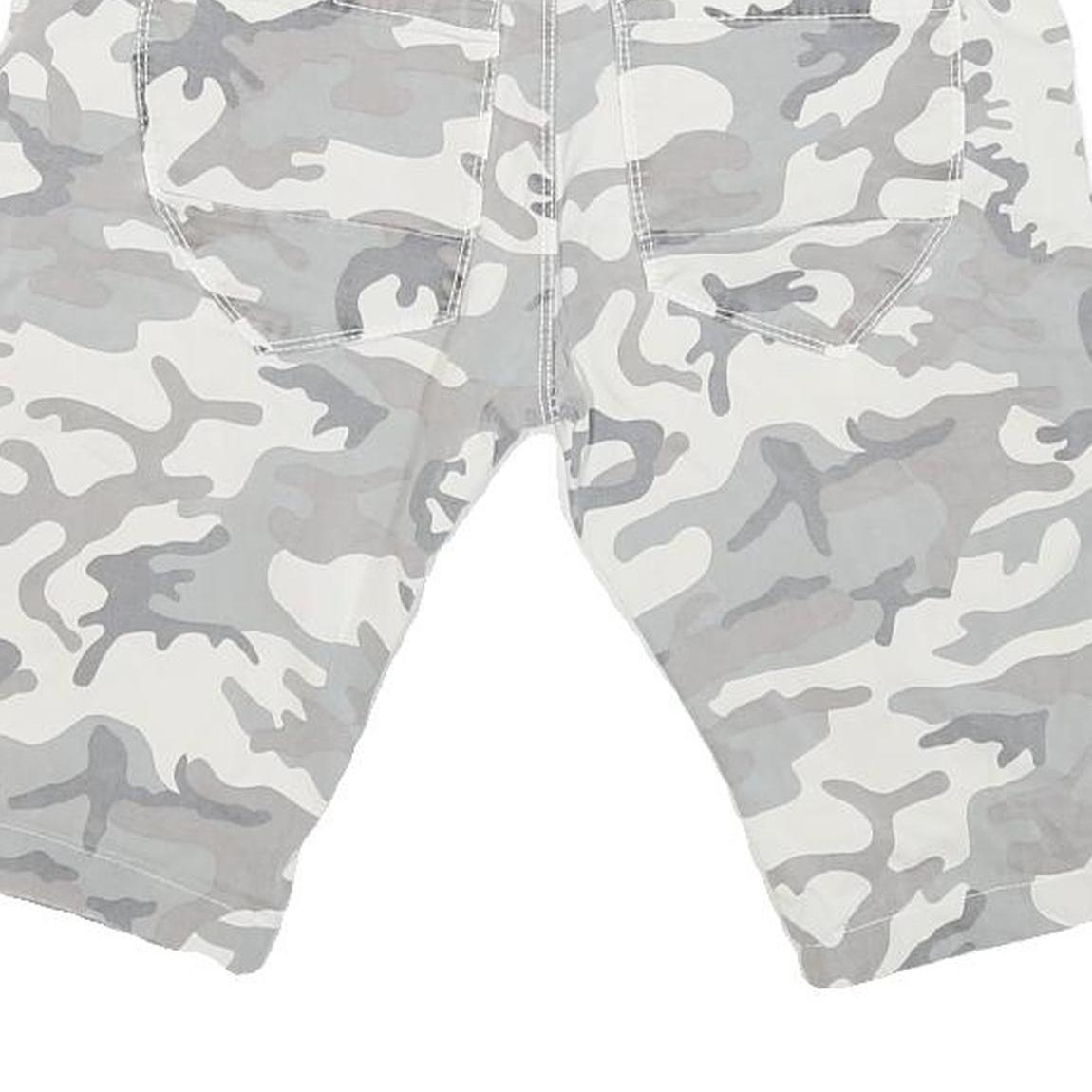 Mens Shorts Grey & White Camouflage Casual S W30 Button Fly Cotton Blend
