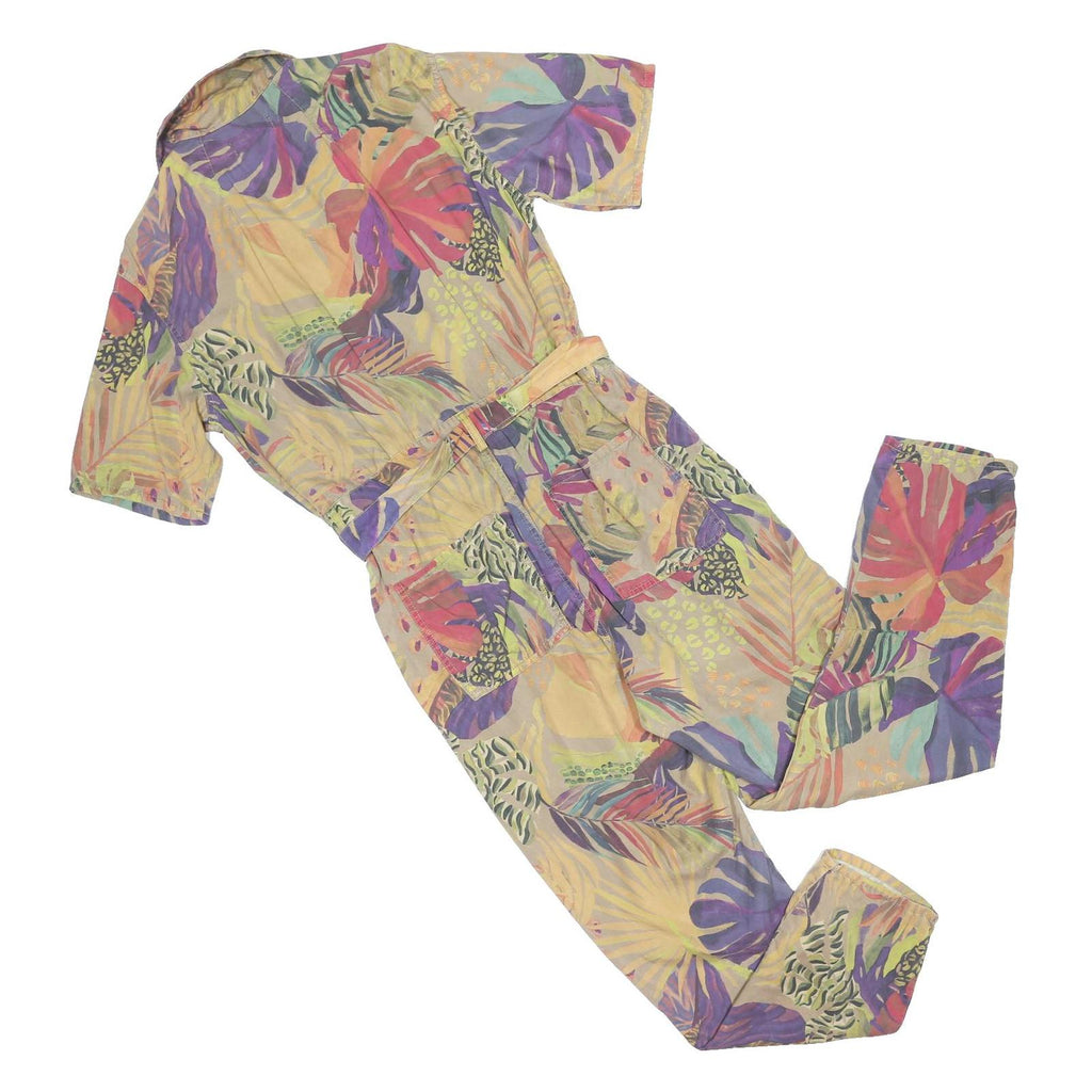 DESIGUAL Womens Yellow & Purple Floral Playsuit Lyocell L Button Collar