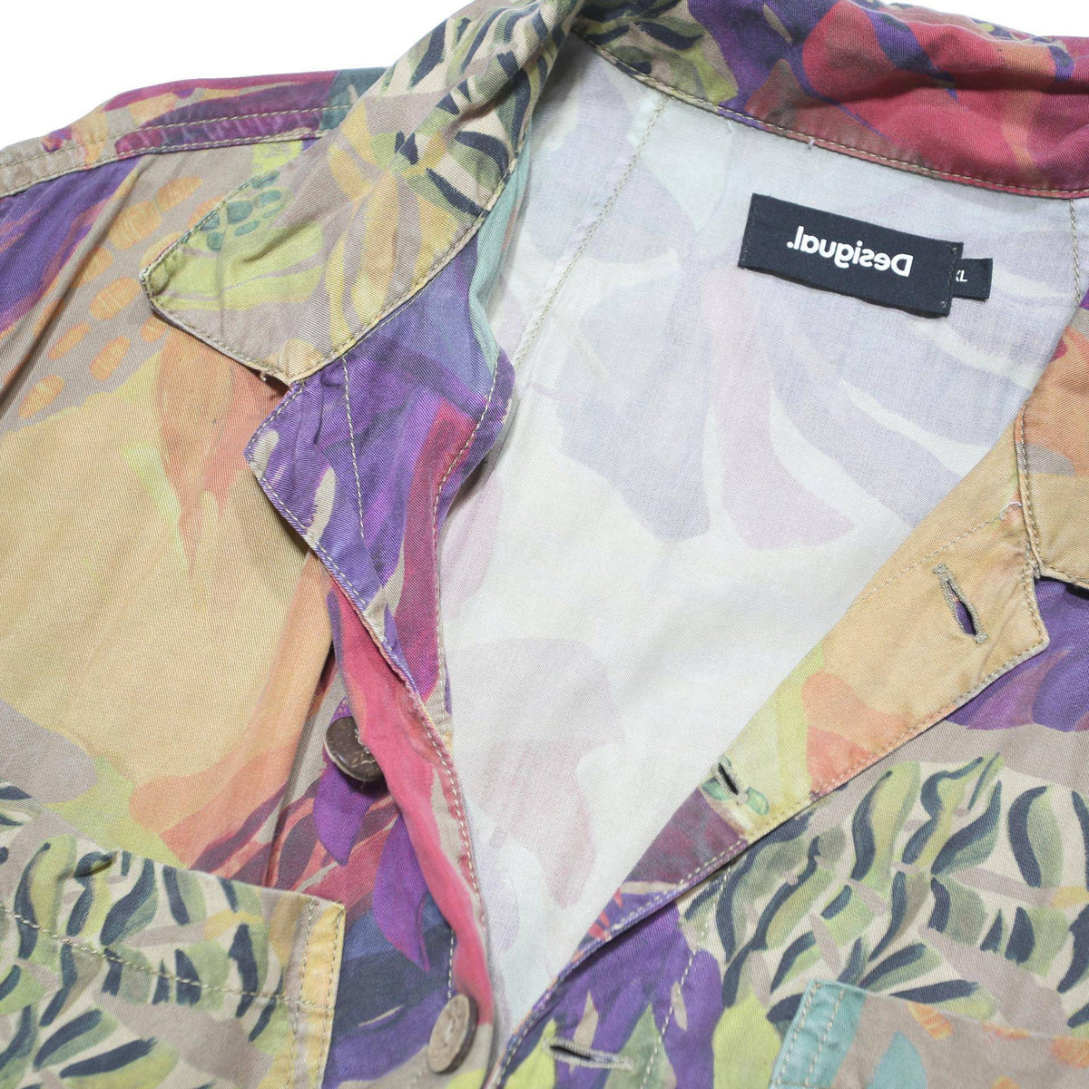 DESIGUAL Womens Yellow & Purple Floral Playsuit Lyocell L Button Collar