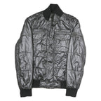GUESS Mens Black Polyester Blend Zip Bomber Jacket M Shiny Padded Quilted