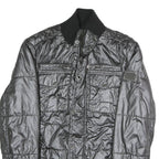 GUESS Mens Black Polyester Blend Zip Bomber Jacket M Shiny Padded Quilted