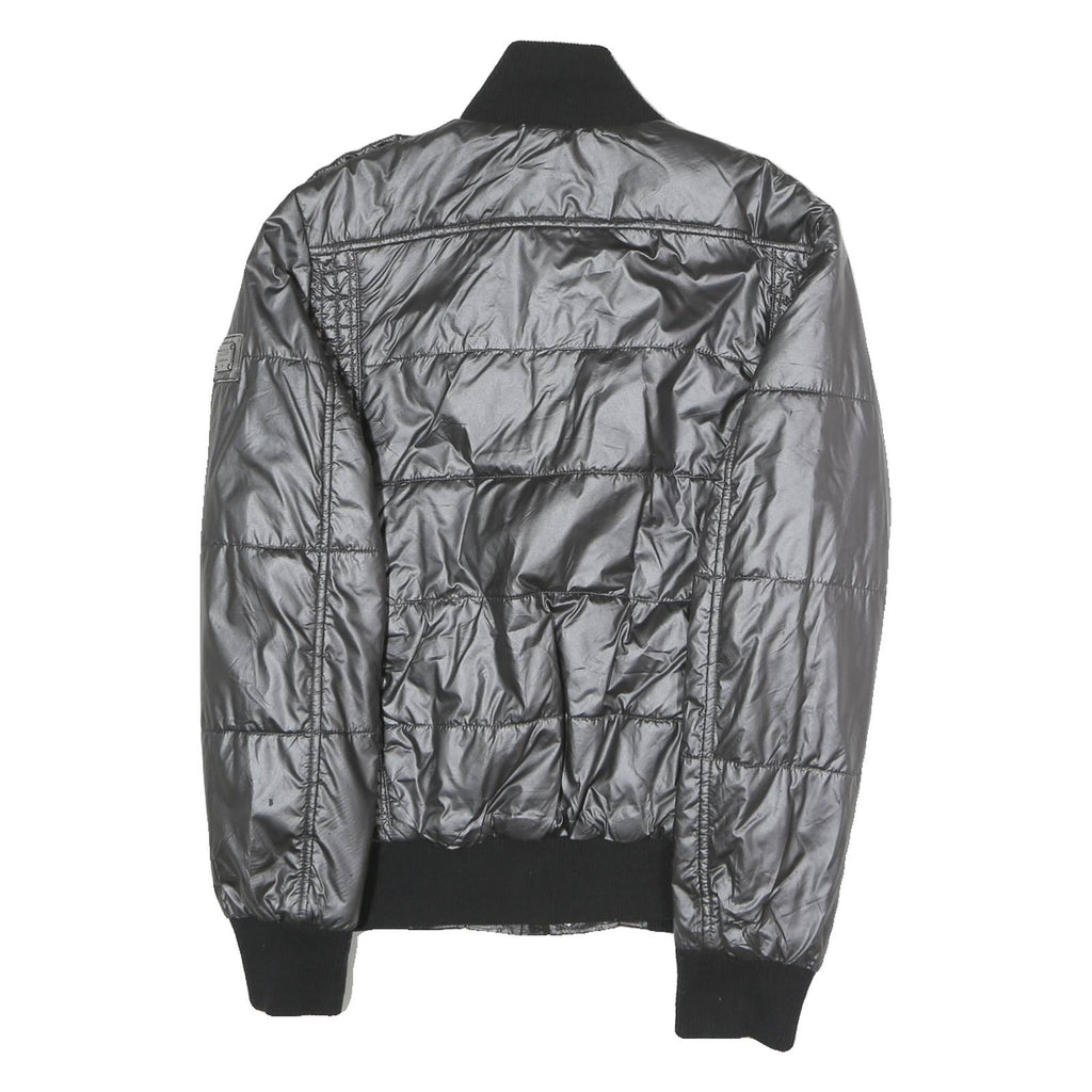 GUESS Mens Black Polyester Blend Zip Bomber Jacket M Shiny Padded Quilted