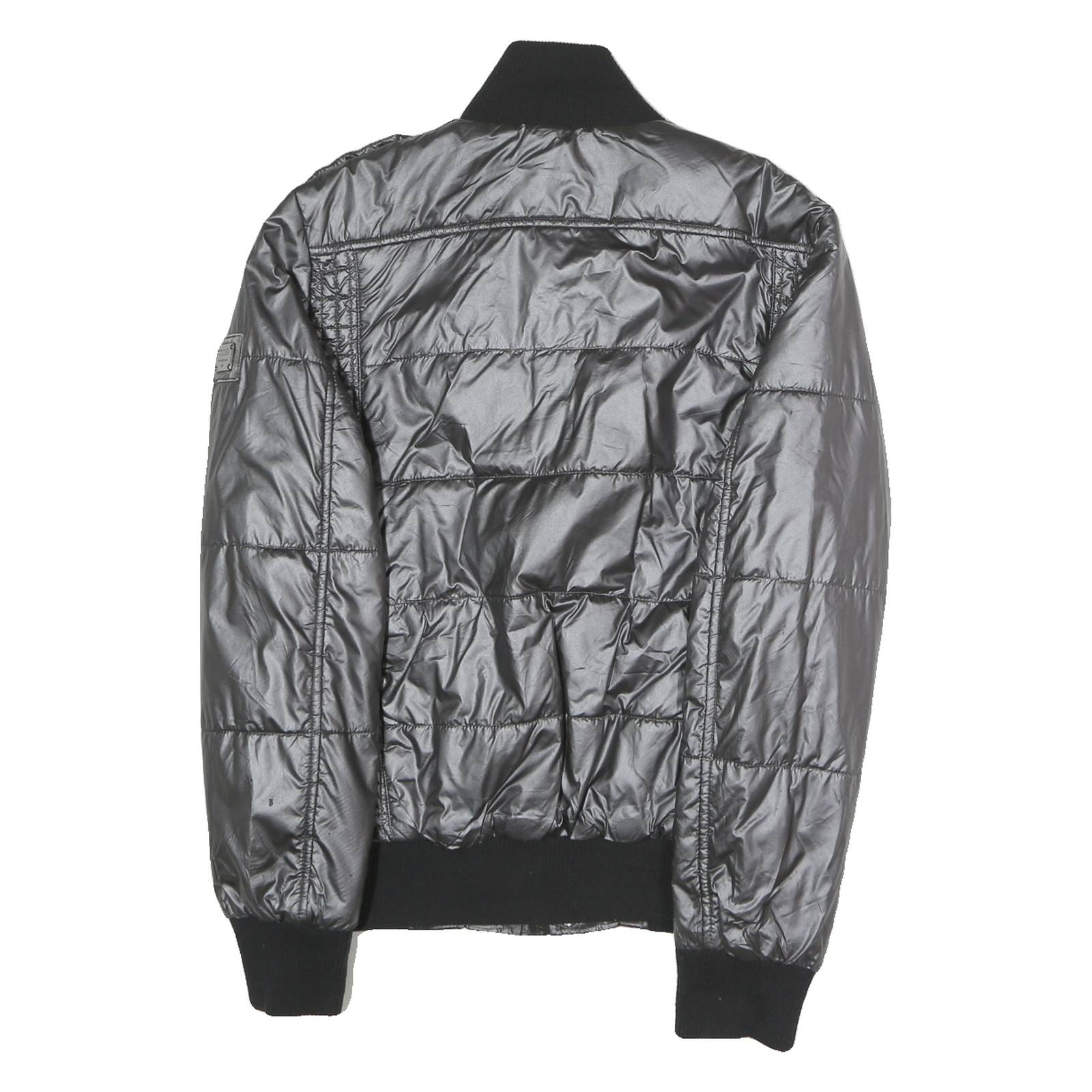GUESS Mens Black Polyester Blend Zip Bomber Jacket M Shiny Padded Quilted