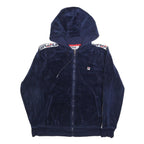 FILA Womens Navy Blue Zip Hoodie M Velvet Logo Tape Tracksuit Top