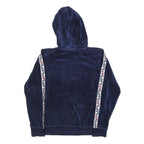 FILA Womens Navy Blue Zip Hoodie M Velvet Logo Tape Tracksuit Top