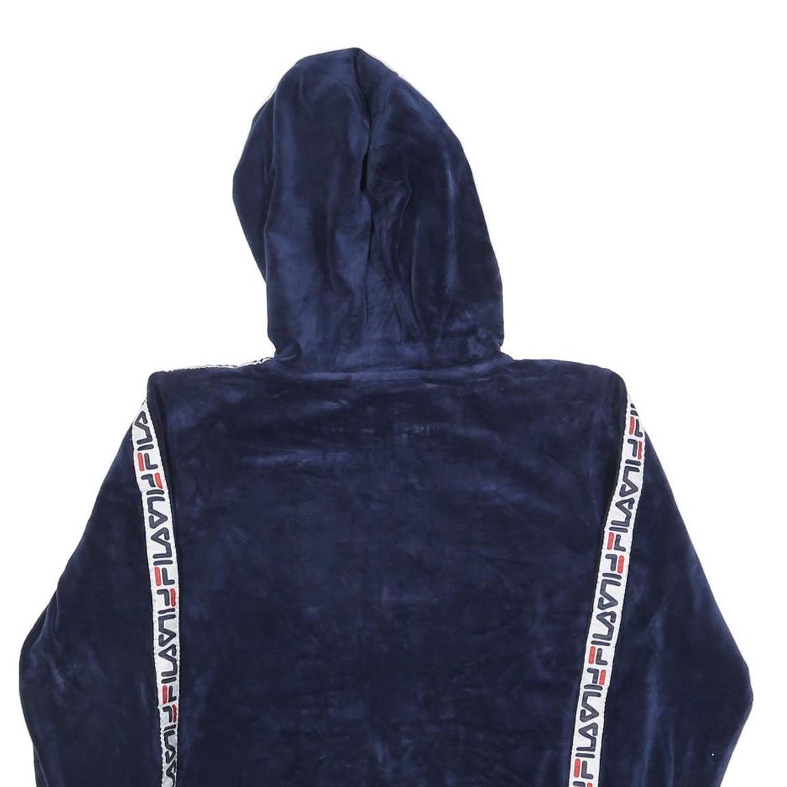 FILA Womens Navy Blue Zip Hoodie M Velvet Logo Tape Tracksuit Top