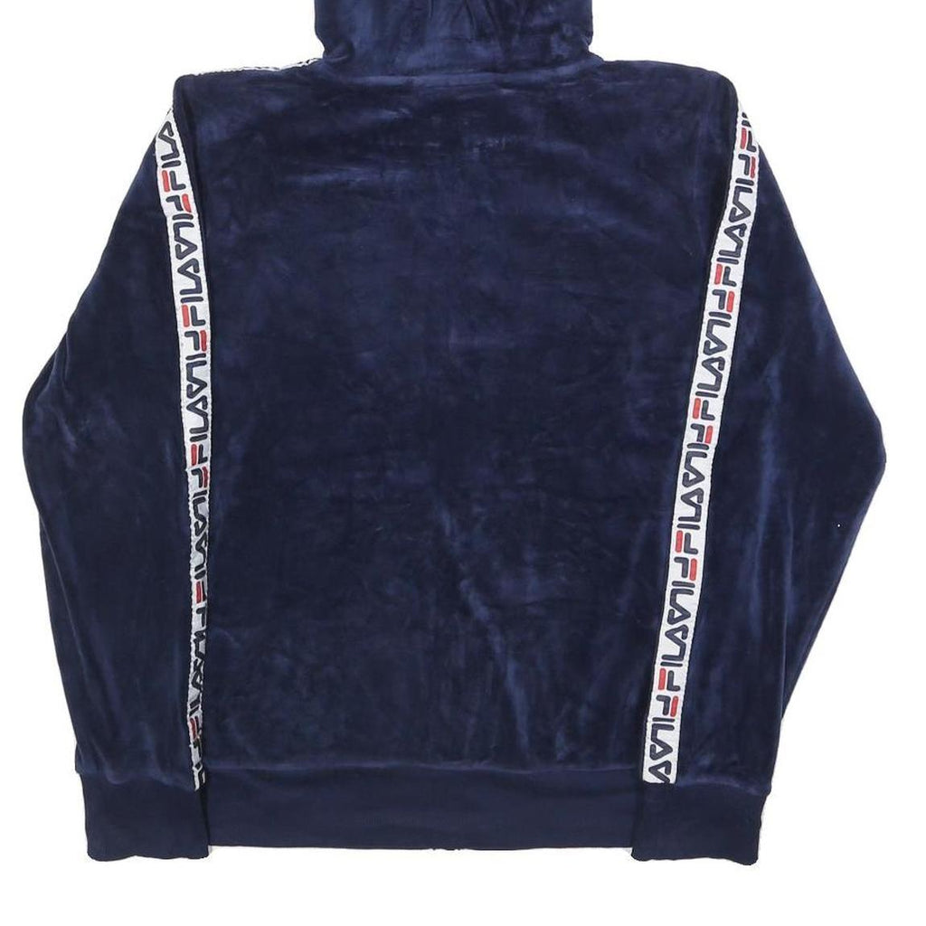 FILA Womens Navy Blue Zip Hoodie M Velvet Logo Tape Tracksuit Top