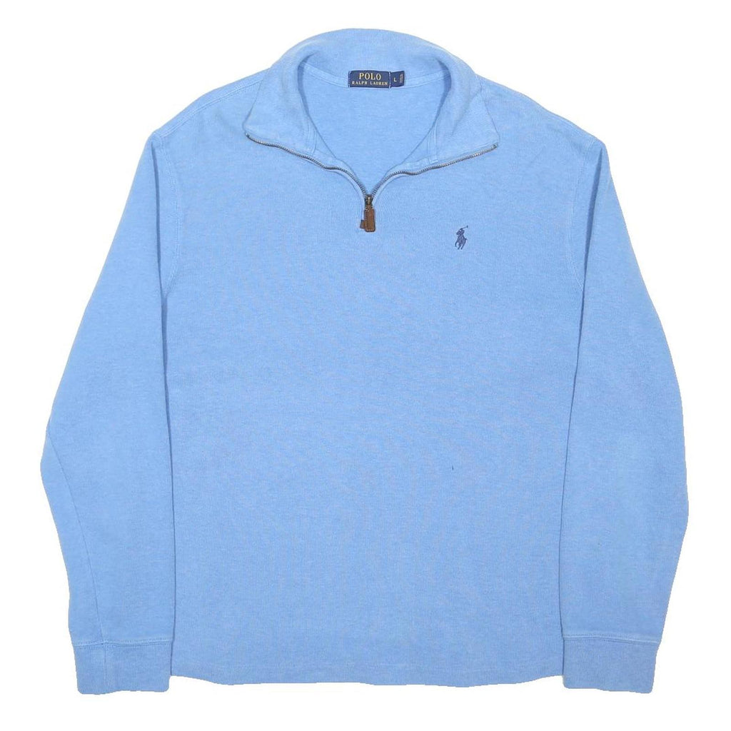 POLO RALPH LAUREN Mens Blue Jumper Plain Crew Neck Basic Knit L Cotton Blend