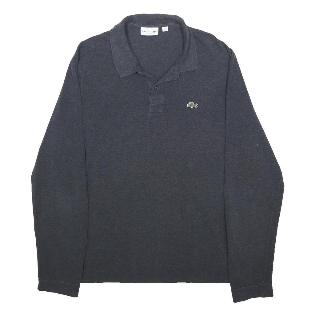 LACOSTE Mens Blue Long Sleeve Plain 3XL Cotton Polo Shirt Classic Fit