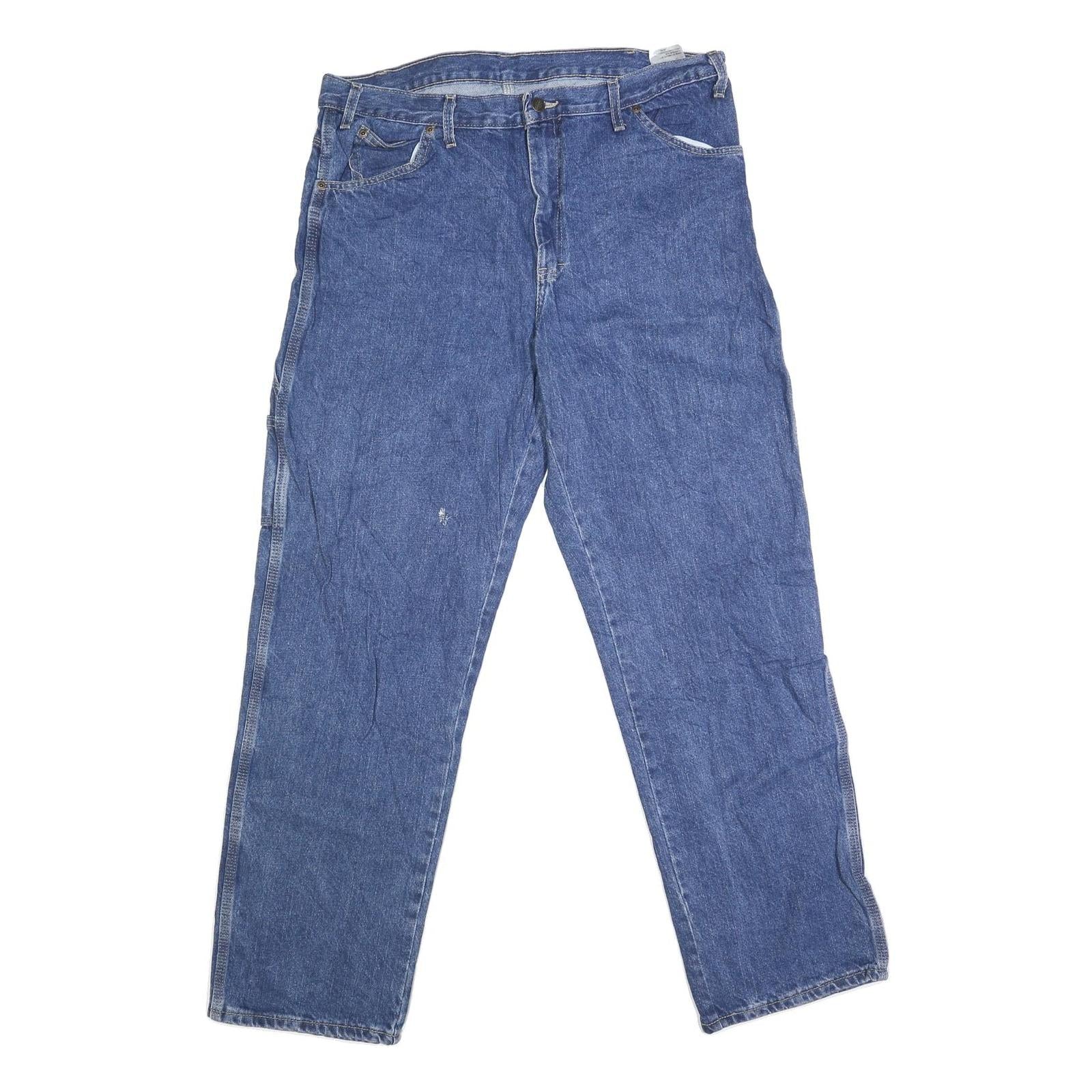 DICKIES Mens Regular Fit Blue Denim Jeans W36 L32 Workwear Cotton Blend Zip