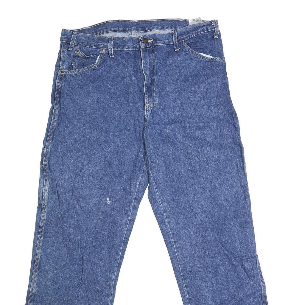 DICKIES Mens Regular Fit Blue Denim Jeans W36 L32 Workwear Cotton Blend Zip
