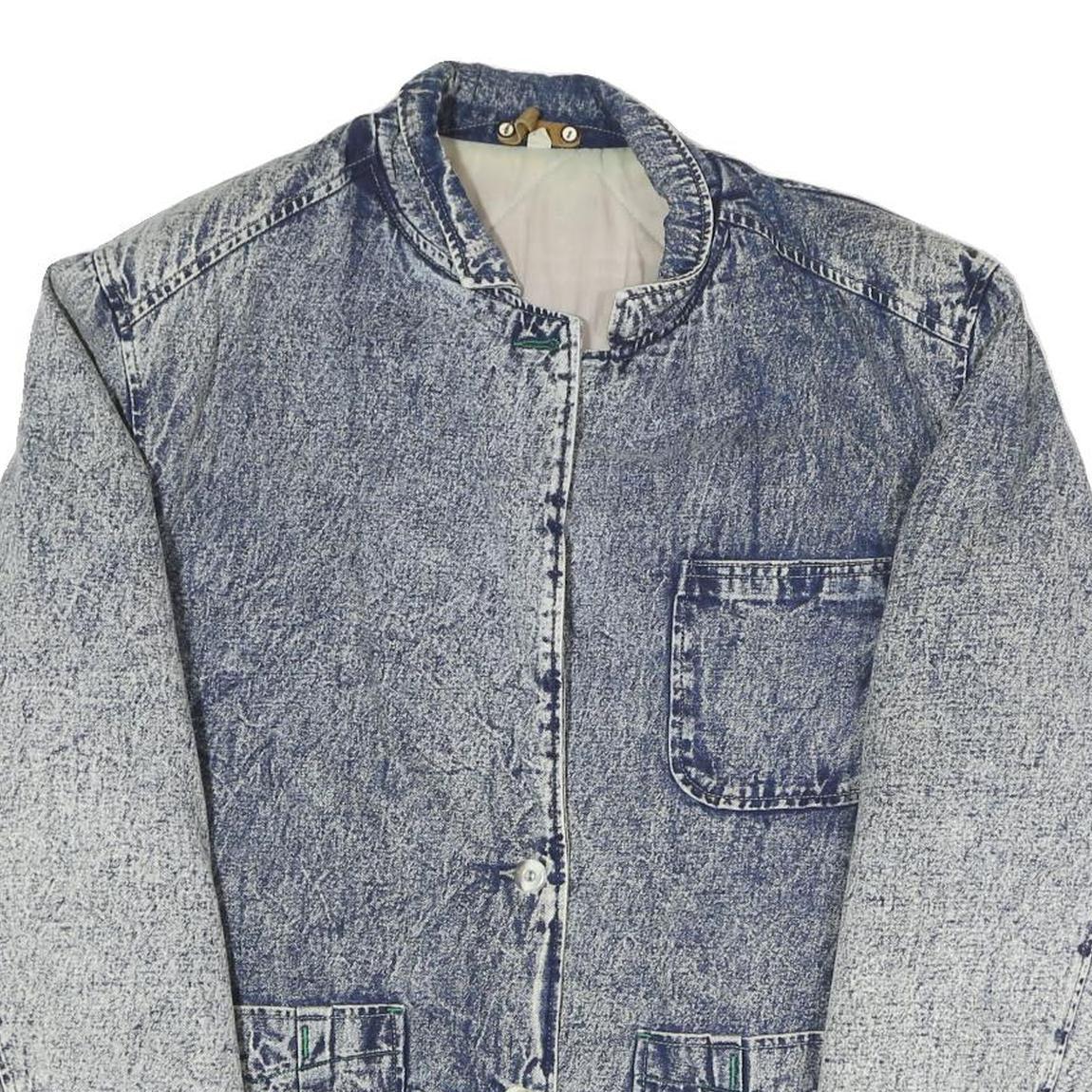 Womens Blue Acid Wash Plain Button Cotton Jacket M Denim Casual Outerwear