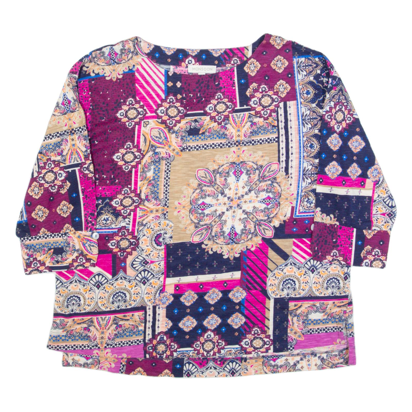 MONSOON Womens Printed Top Pink Long Sleeve Crazy Pattern M