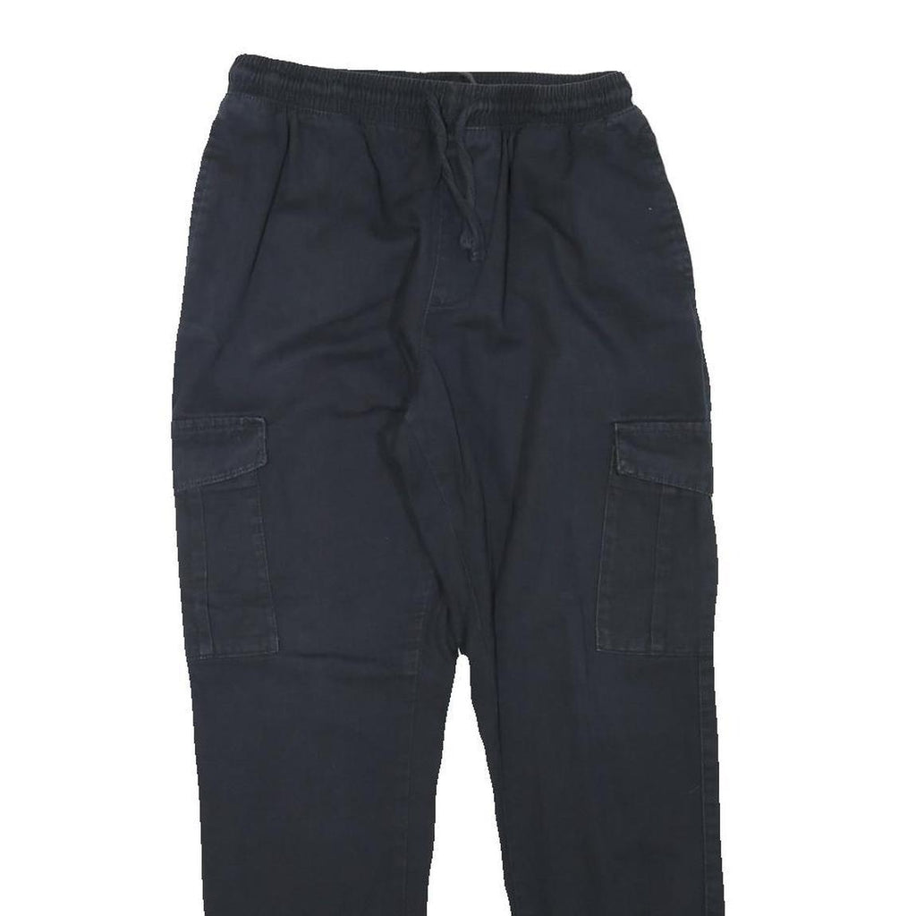BRAVE SOUL Mens Cotton Blend Navy Relaxed Cargo Drawstring W26 L28 Trousers