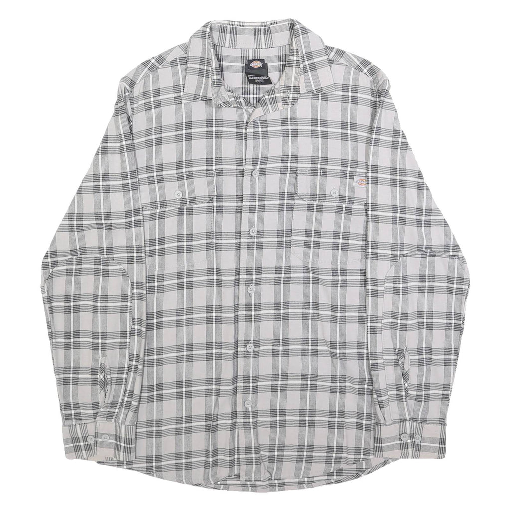 DICKIES Mens White & Grey Checked Cotton Blend Shirt M Workwear Casual