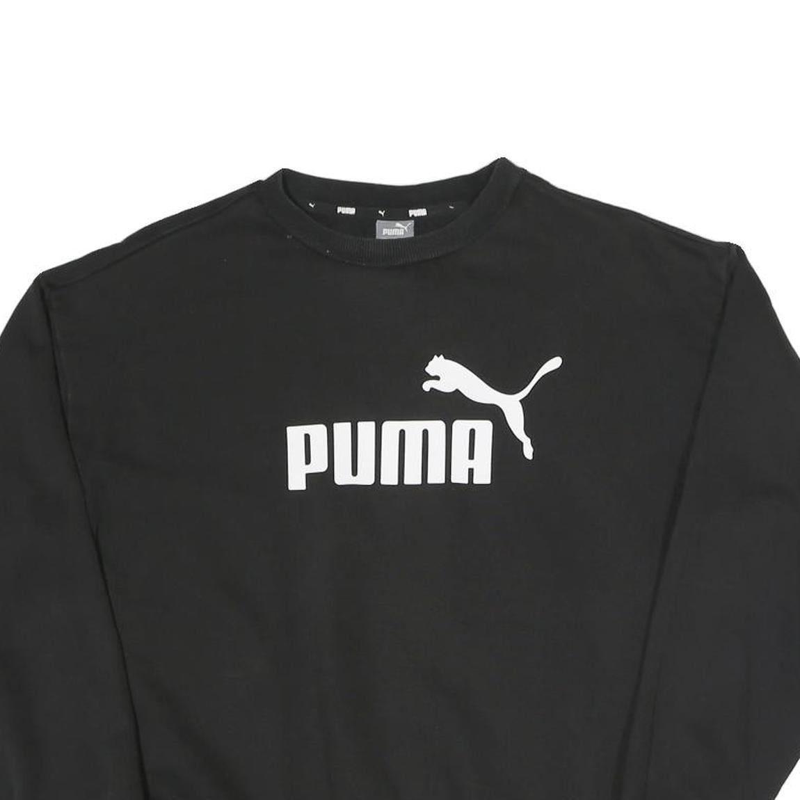 PUMA Womens Black Cotton Blend Crew Neck S Logo Sweatshirt Pullover Casual