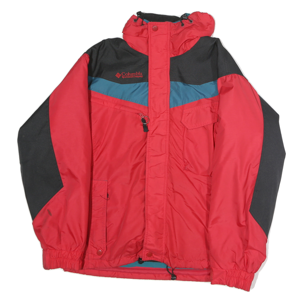 COLUMBIA Mens Red & Black Outdoor Jacket L Polyester Plain Zip Hooded