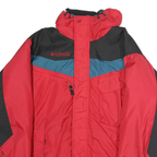 COLUMBIA Mens Red & Black Outdoor Jacket L Polyester Plain Zip Hooded