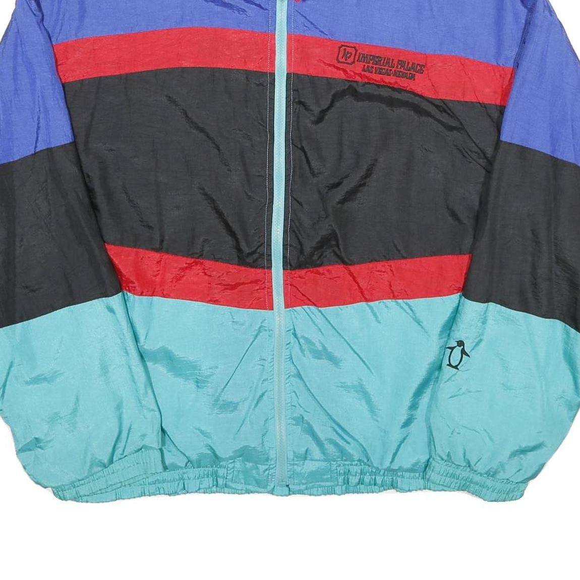 PENGUIN SPORT Mens Blue Red Black & Aqua Nylon Track Jacket M Lightweight Zip