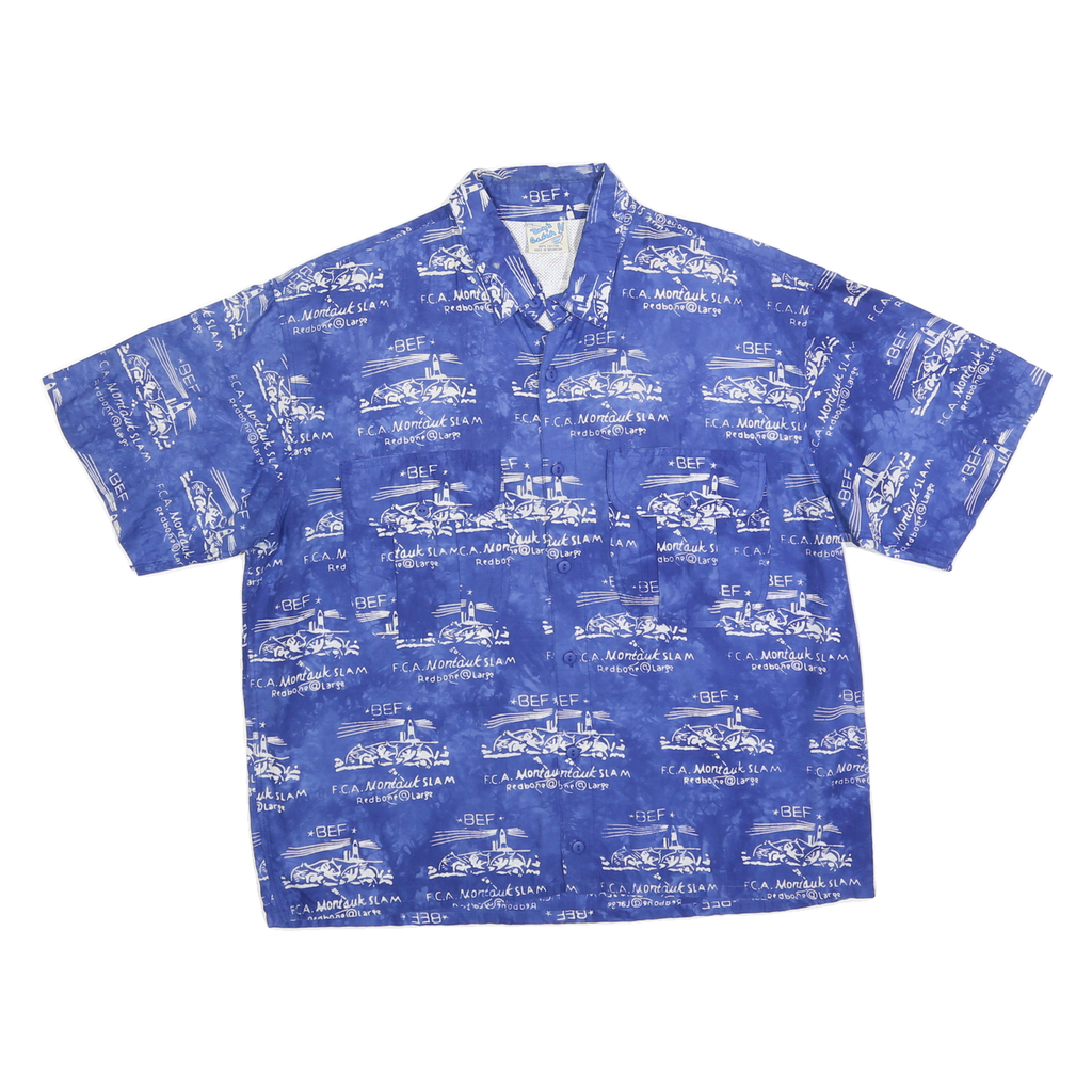 DAYS CATCH Mens Blue & White Pattern Short Sleeve Shirt L Casual Lightweight