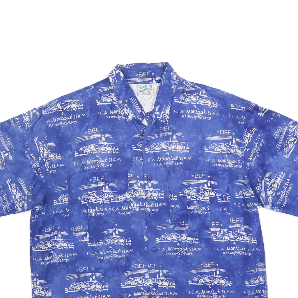 DAYS CATCH Mens Blue & White Pattern Short Sleeve Shirt L Casual Lightweight