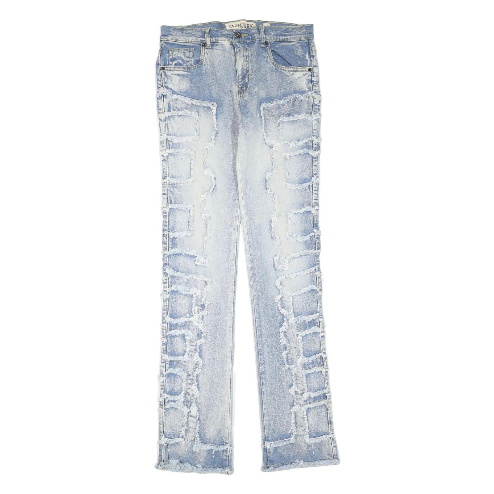 EVOLUTION IN DESIGN Womens Regular Fit Blue Denim Light Wash W30 L35 Frayed Trim