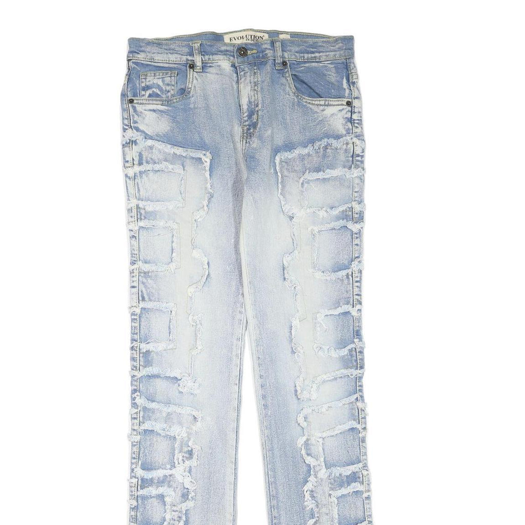 EVOLUTION IN DESIGN Womens Regular Fit Blue Denim Light Wash W30 L35 Frayed Trim