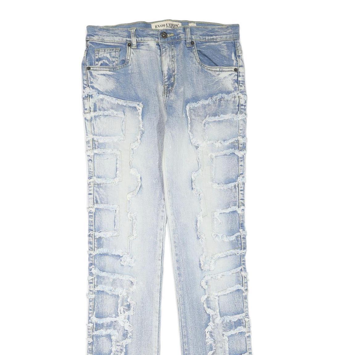 EVOLUTION IN DESIGN Womens Regular Fit Blue Denim Light Wash W30 L35 Frayed Trim