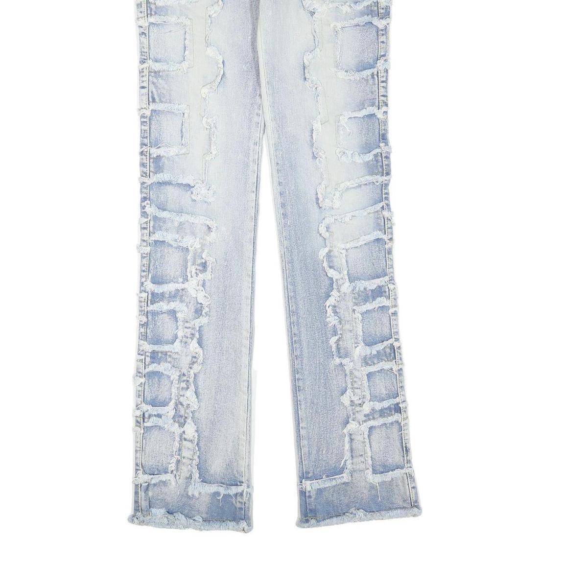 EVOLUTION IN DESIGN Womens Regular Fit Blue Denim Light Wash W30 L35 Frayed Trim