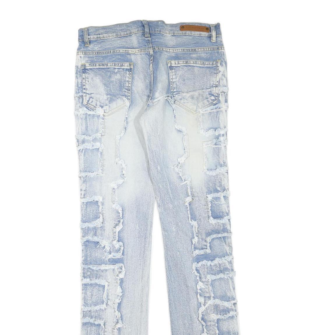 EVOLUTION IN DESIGN Womens Regular Fit Blue Denim Light Wash W30 L35 Frayed Trim