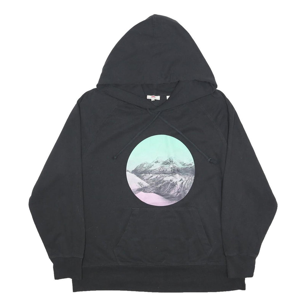 LEVI'S Womens Black Graphic Pullover Hoodie L Cotton Blend Casual Wear