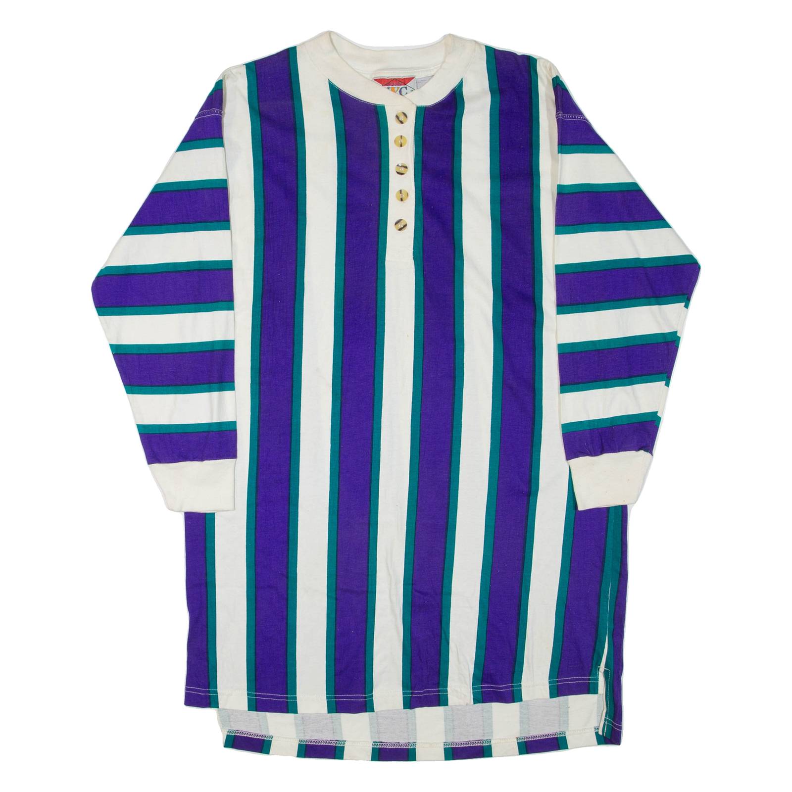 NYC Womens Day Dress Purple Striped Long Sleeve Knee Length M