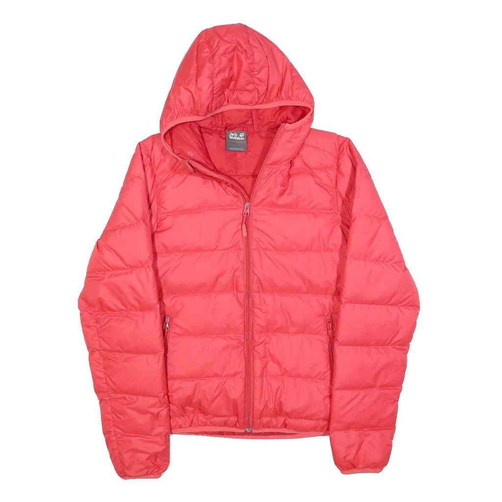 JACK WOLFSKIN Womens Red Puffer Jacket S Hooded Slim Fit Woven Polyester Blend