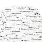 CHAMPION Mens White Cotton Blend Crew Neck Sweatshirt S Printed Logo All Over
