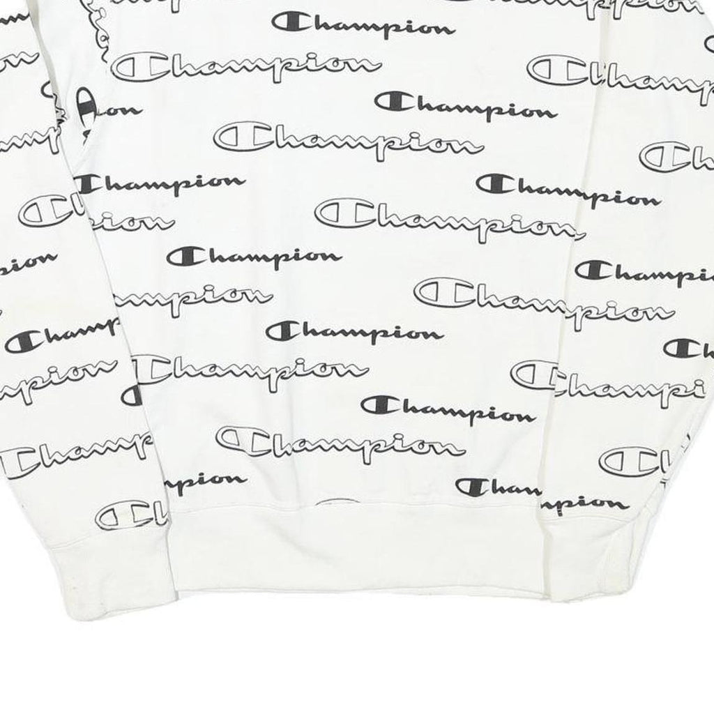 CHAMPION Mens White Cotton Blend Crew Neck Sweatshirt S Printed Logo All Over