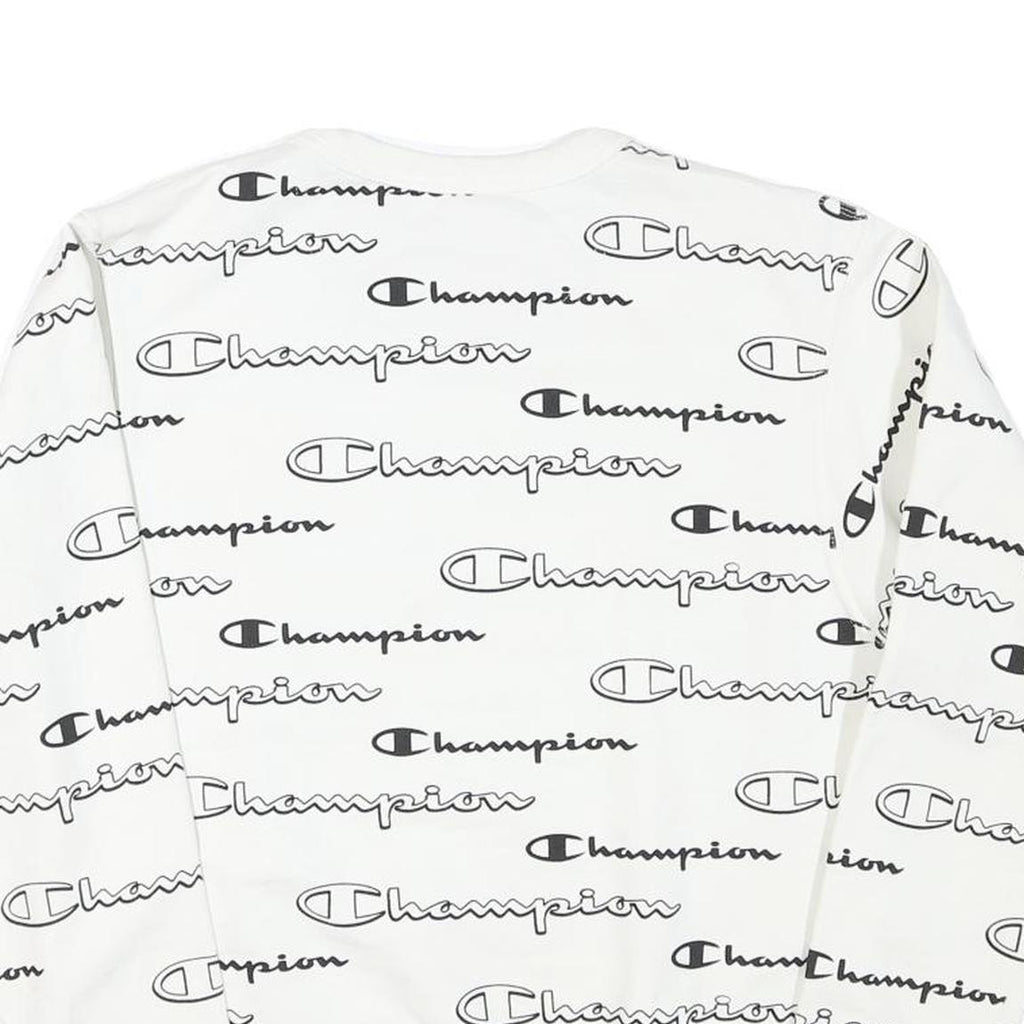 CHAMPION Mens White Cotton Blend Crew Neck Sweatshirt S Printed Logo All Over