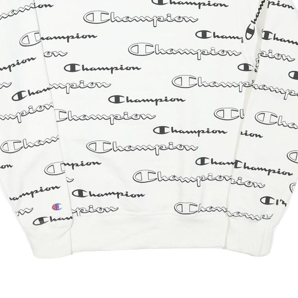 CHAMPION Mens White Cotton Blend Crew Neck Sweatshirt S Printed Logo All Over