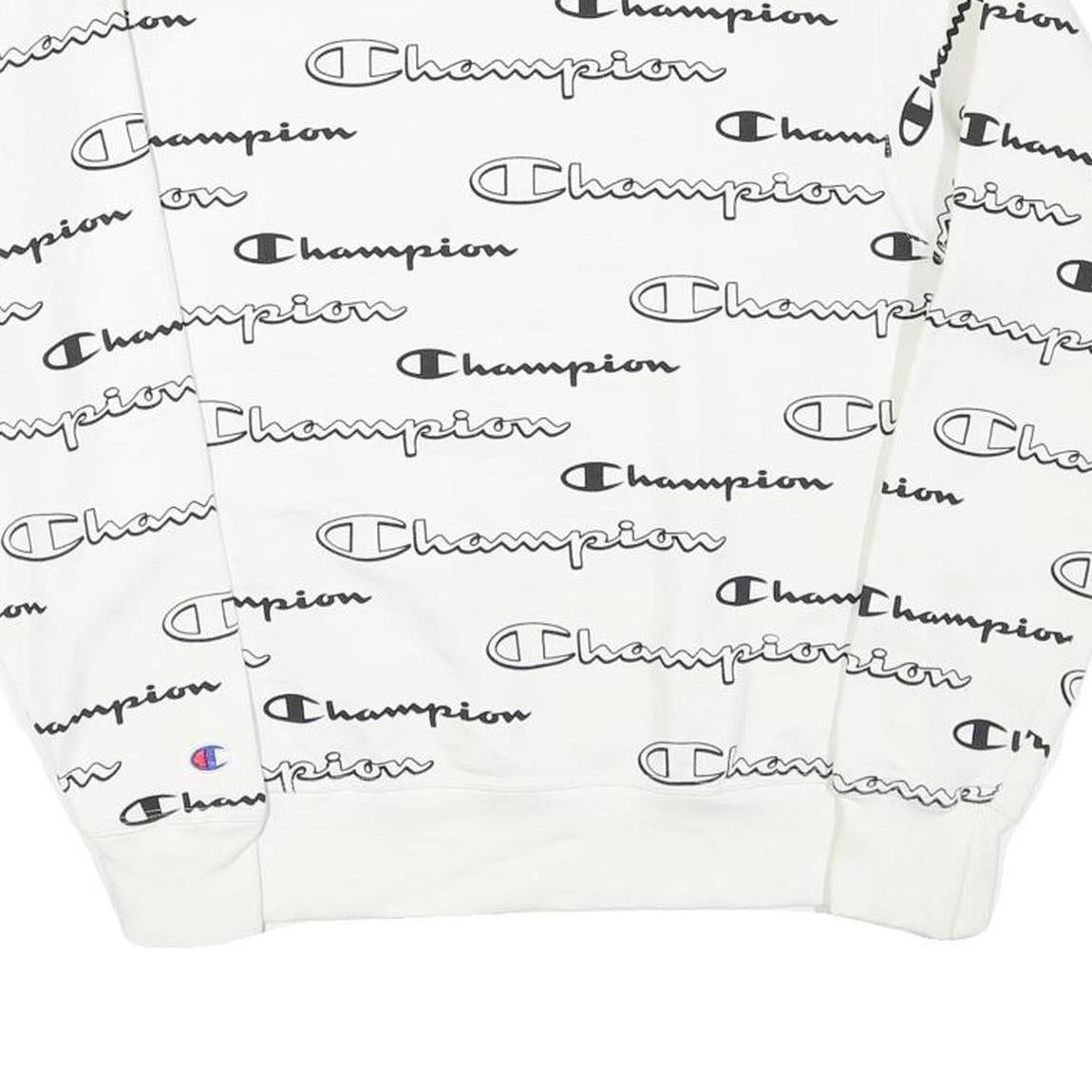 CHAMPION Mens White Cotton Blend Crew Neck Sweatshirt S Printed Logo All Over