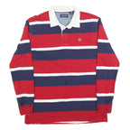 CHAPS Mens Red & Blue Striped Long Sleeve Polo Shirt M Classic Cotton Blend