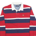 CHAPS Mens Red & Blue Striped Long Sleeve Polo Shirt M Classic Cotton Blend