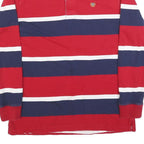 CHAPS Mens Red & Blue Striped Long Sleeve Polo Shirt M Classic Cotton Blend