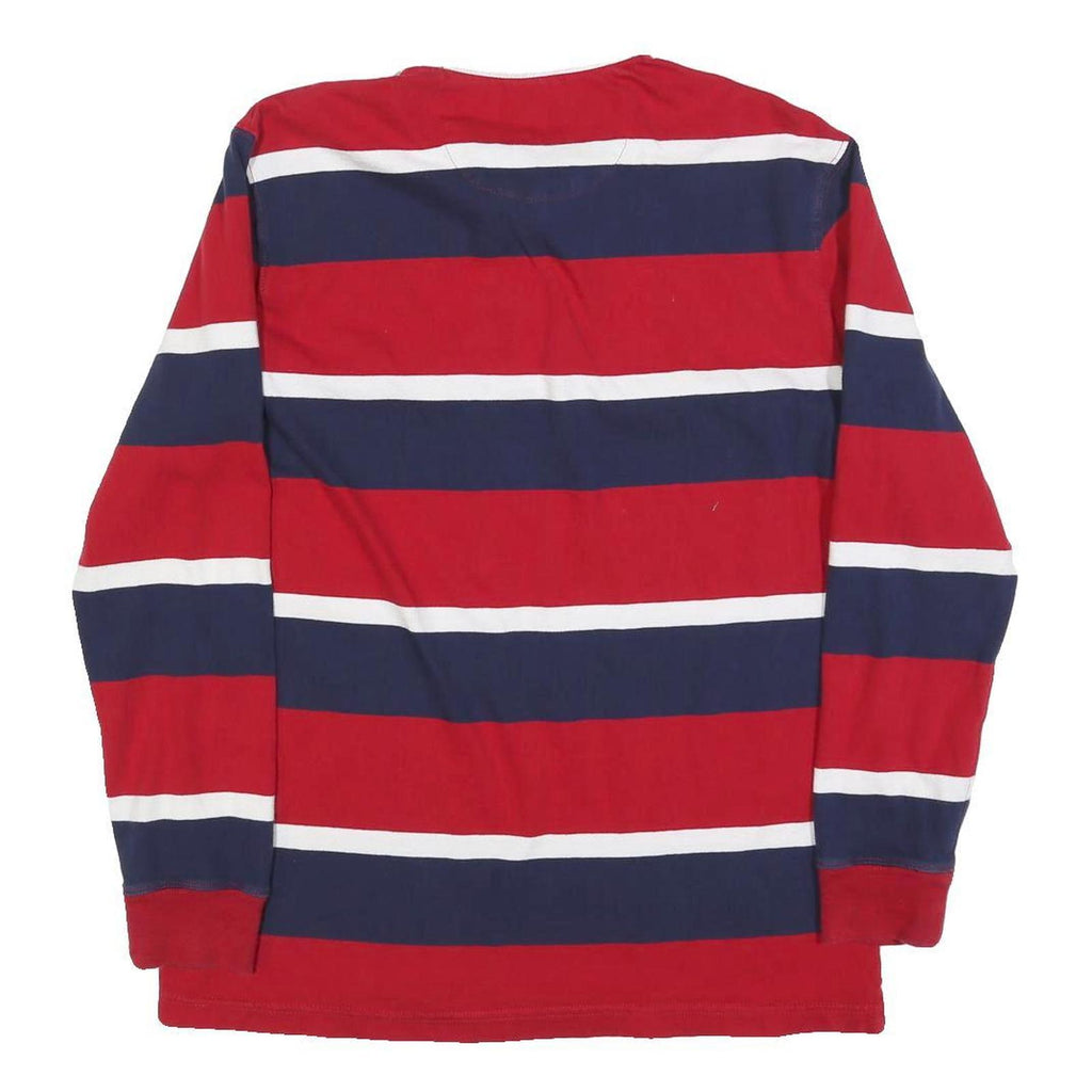 CHAPS Mens Red & Blue Striped Long Sleeve Polo Shirt M Classic Cotton Blend