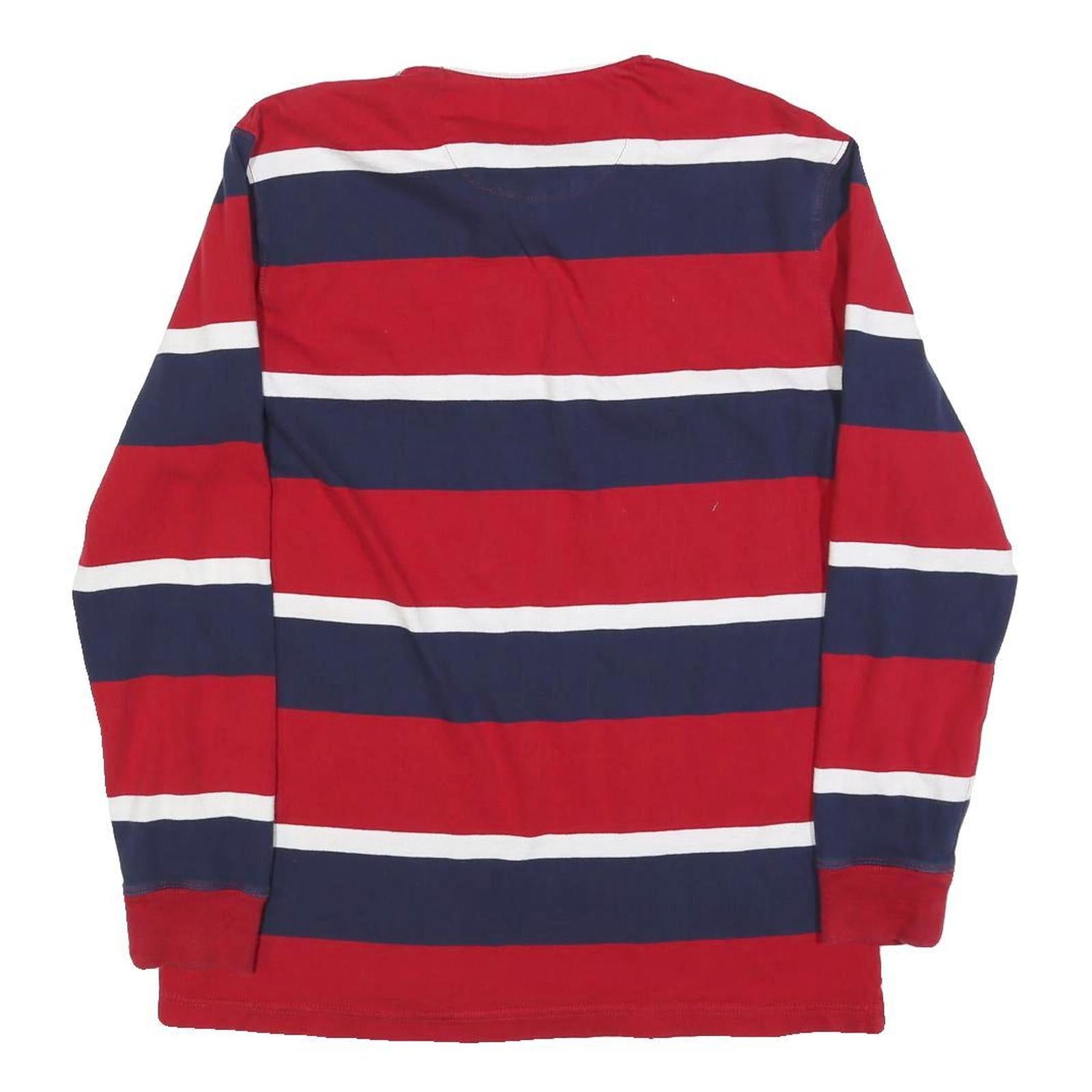 CHAPS Mens Red & Blue Striped Long Sleeve Polo Shirt M Classic Cotton Blend