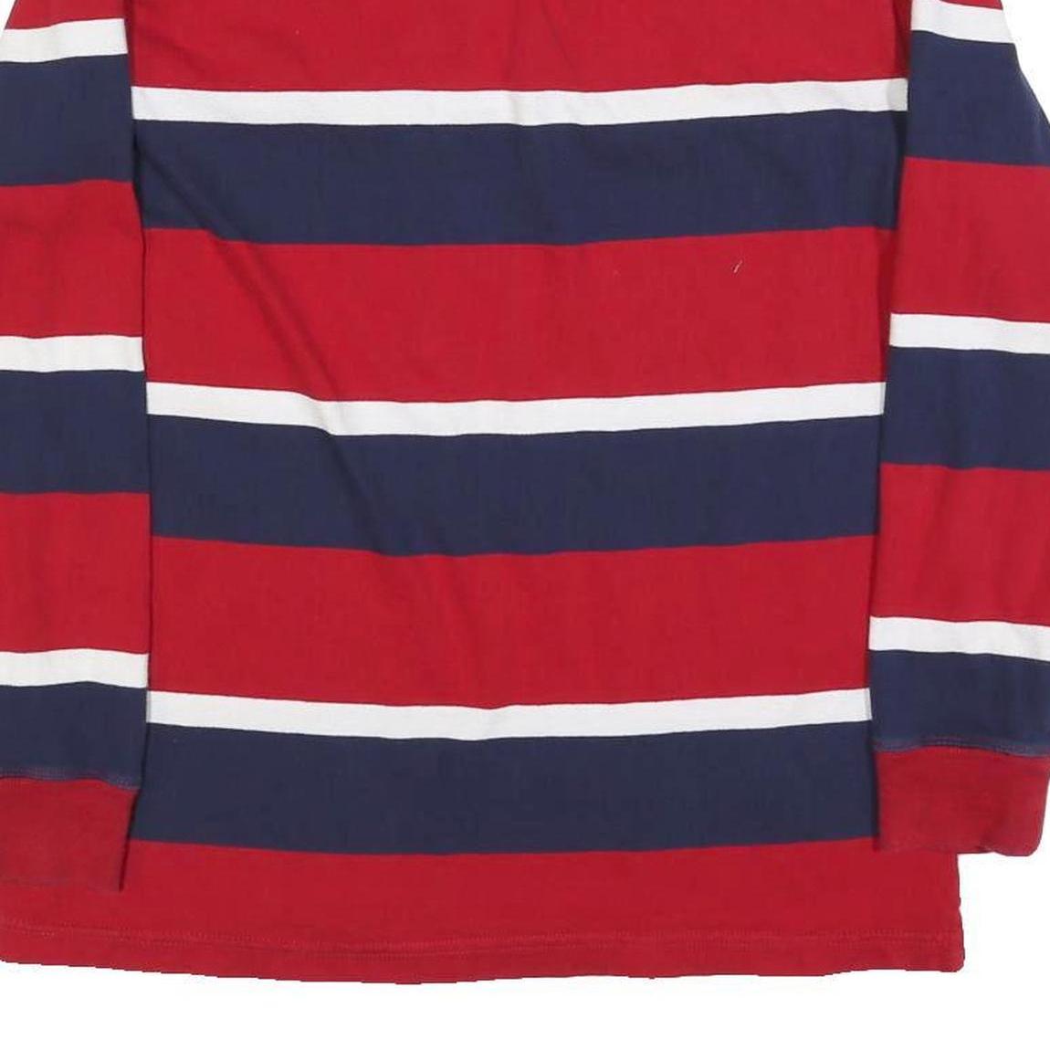 CHAPS Mens Red & Blue Striped Long Sleeve Polo Shirt M Classic Cotton Blend