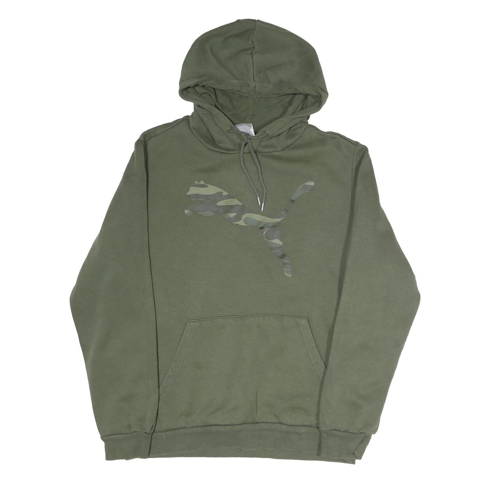 PUMA Mens Green Pullover Hoodie M Camouflage Logo Cotton Casual Sportswear