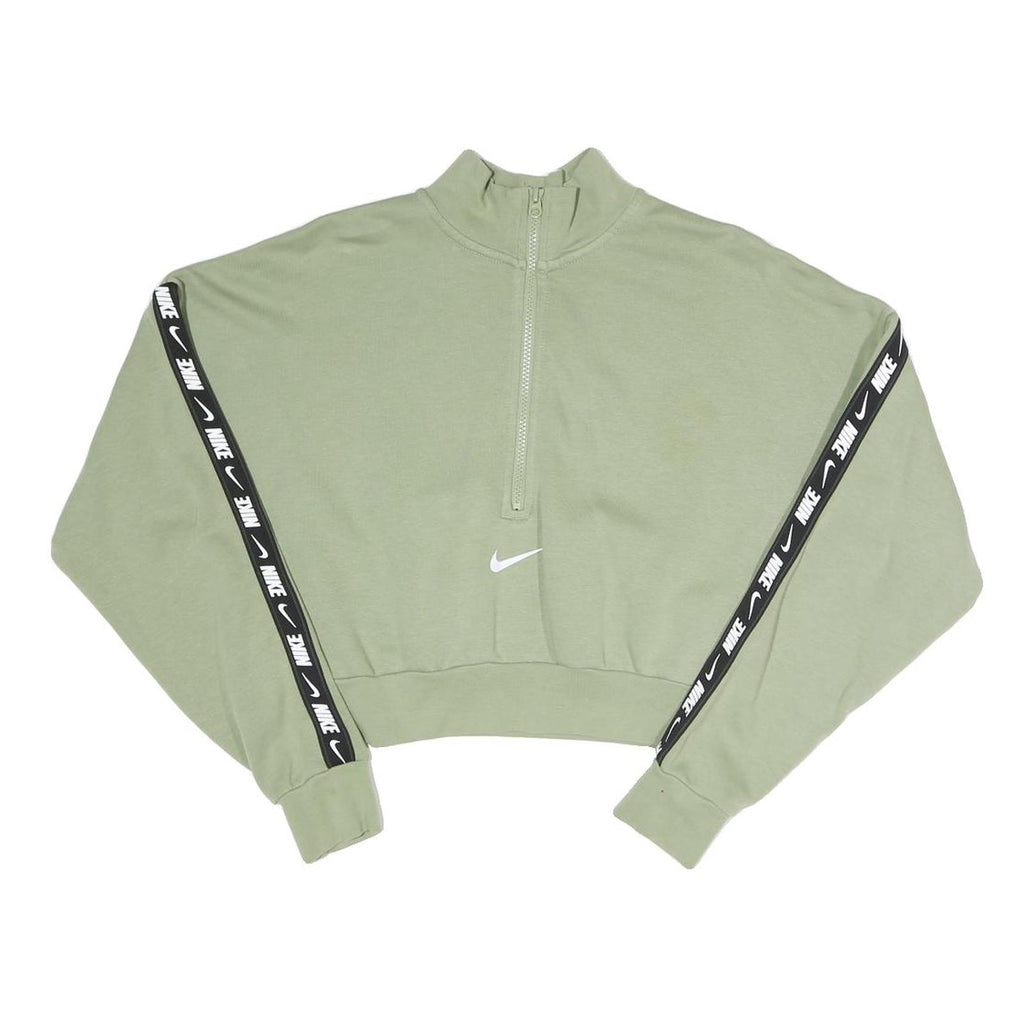 NIKE Womens Green Half Zip XS Crop Sweatshirt Cotton Blend Sportswear