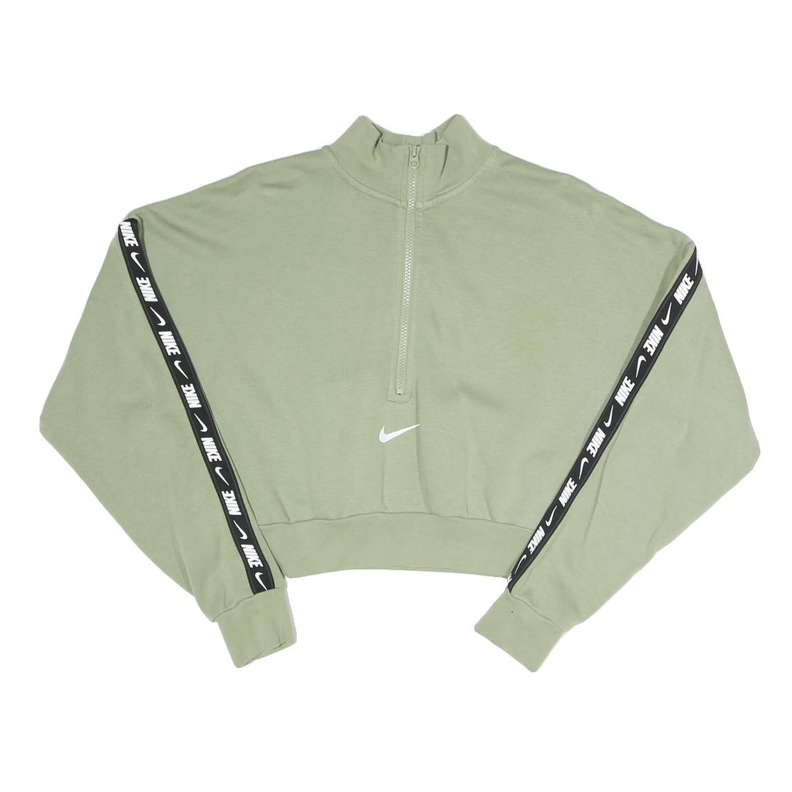 NIKE Womens Green Half Zip XS Crop Sweatshirt Cotton Blend Sportswear