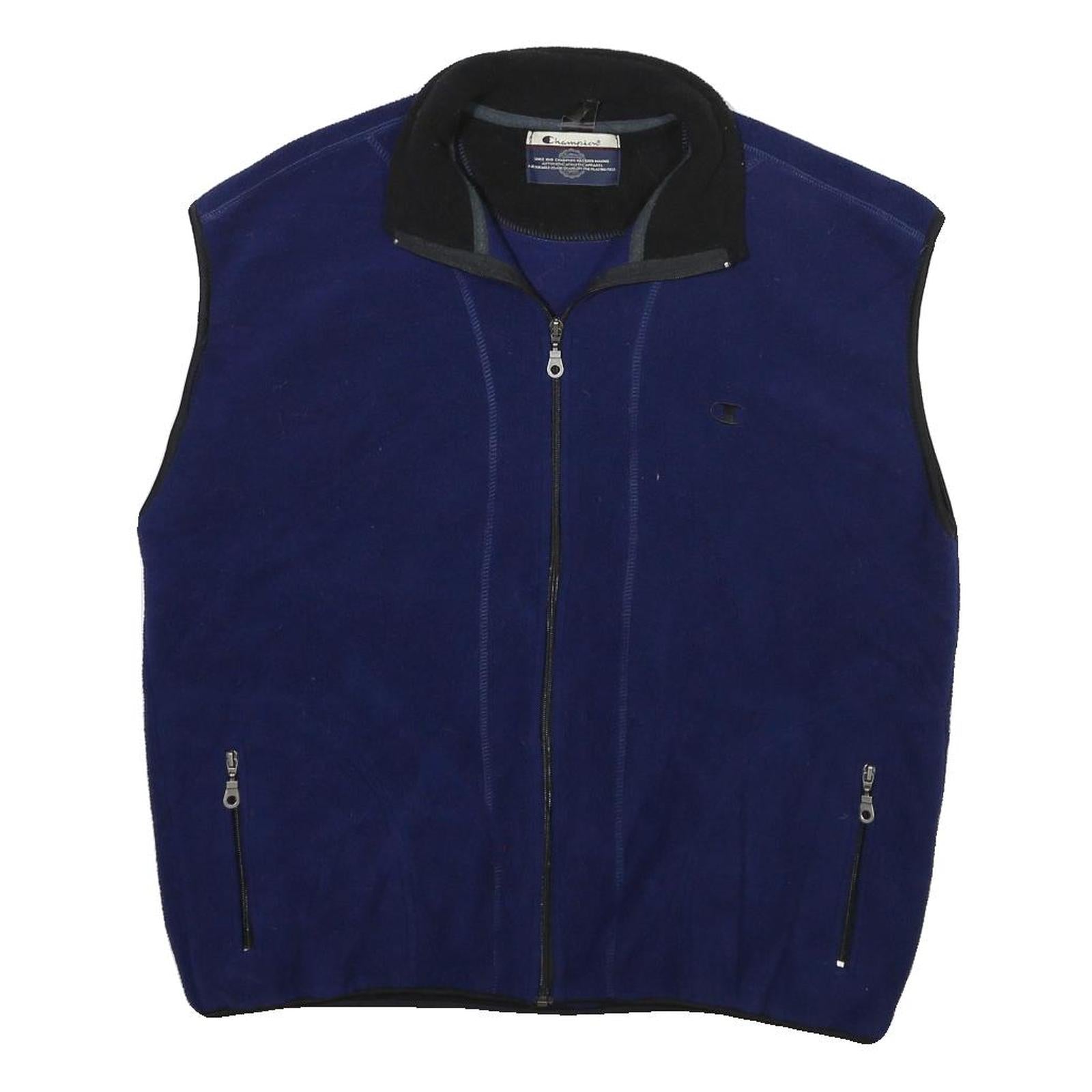 CHAMPION Mens Blue Black Zip Jacket L Polyester Blend Plain Casual Lightweight