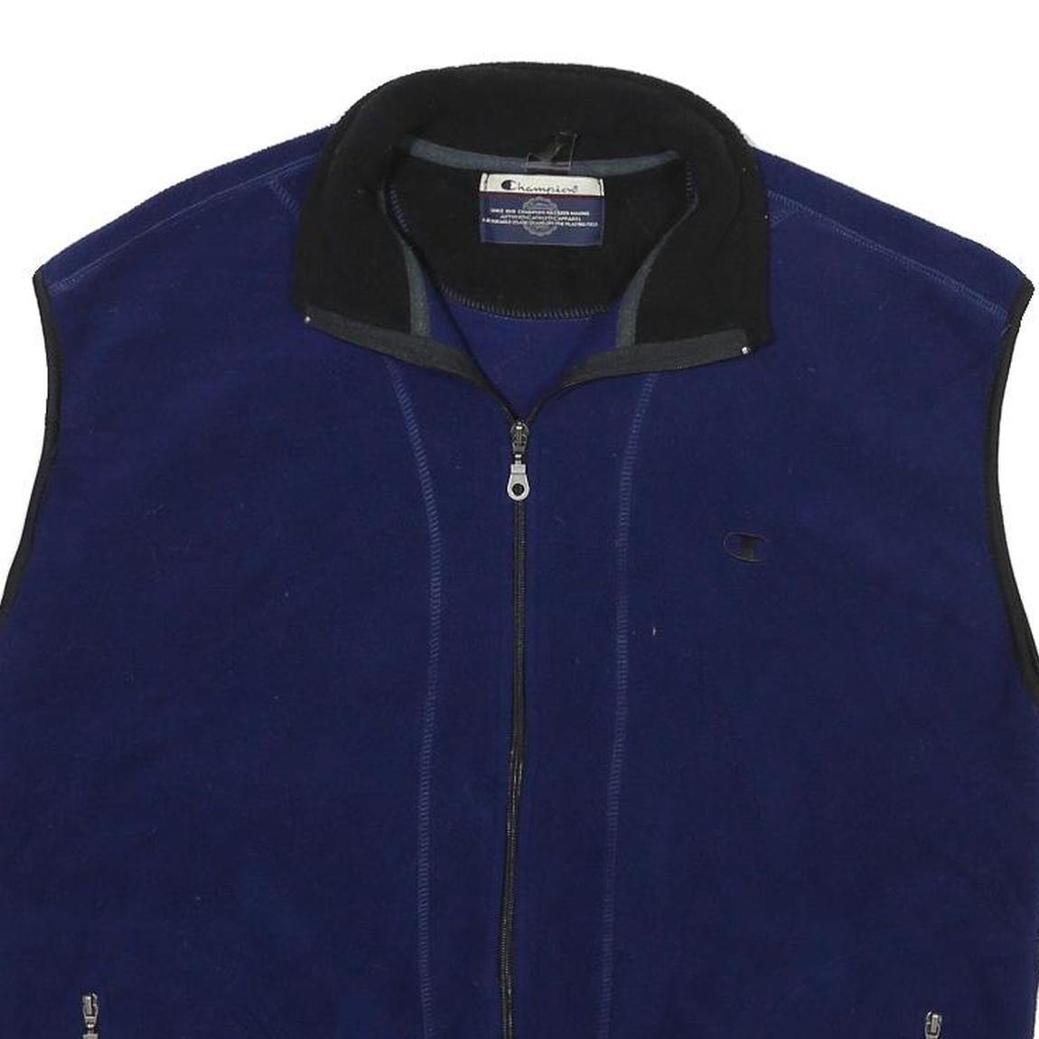 CHAMPION Mens Blue Black Zip Jacket L Polyester Blend Plain Casual Lightweight